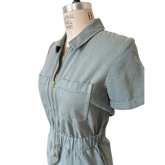 J. Crew Zip Front Chino Dress Army Khaki Green Size 4 - Picture 2 of 7